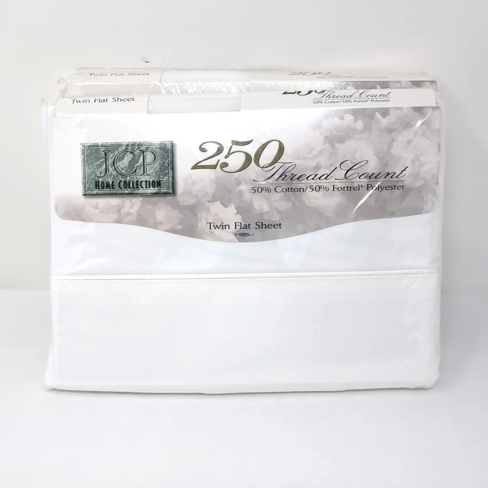 Lot of 2 Vtg JCP Home Collection Twin Flat Sheets Cool White 250 TC NEW NOS USA